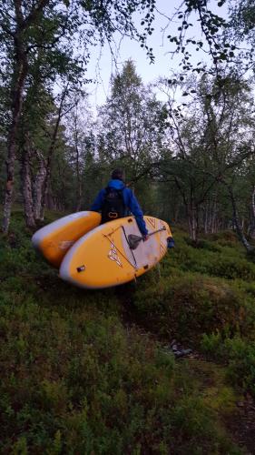 Other times there was a longer hike. Each hike was in triplicate (boards first, then back for the gear)